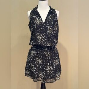 Veronica M Black Mini Summer Dress with White Dot Print - Size Small